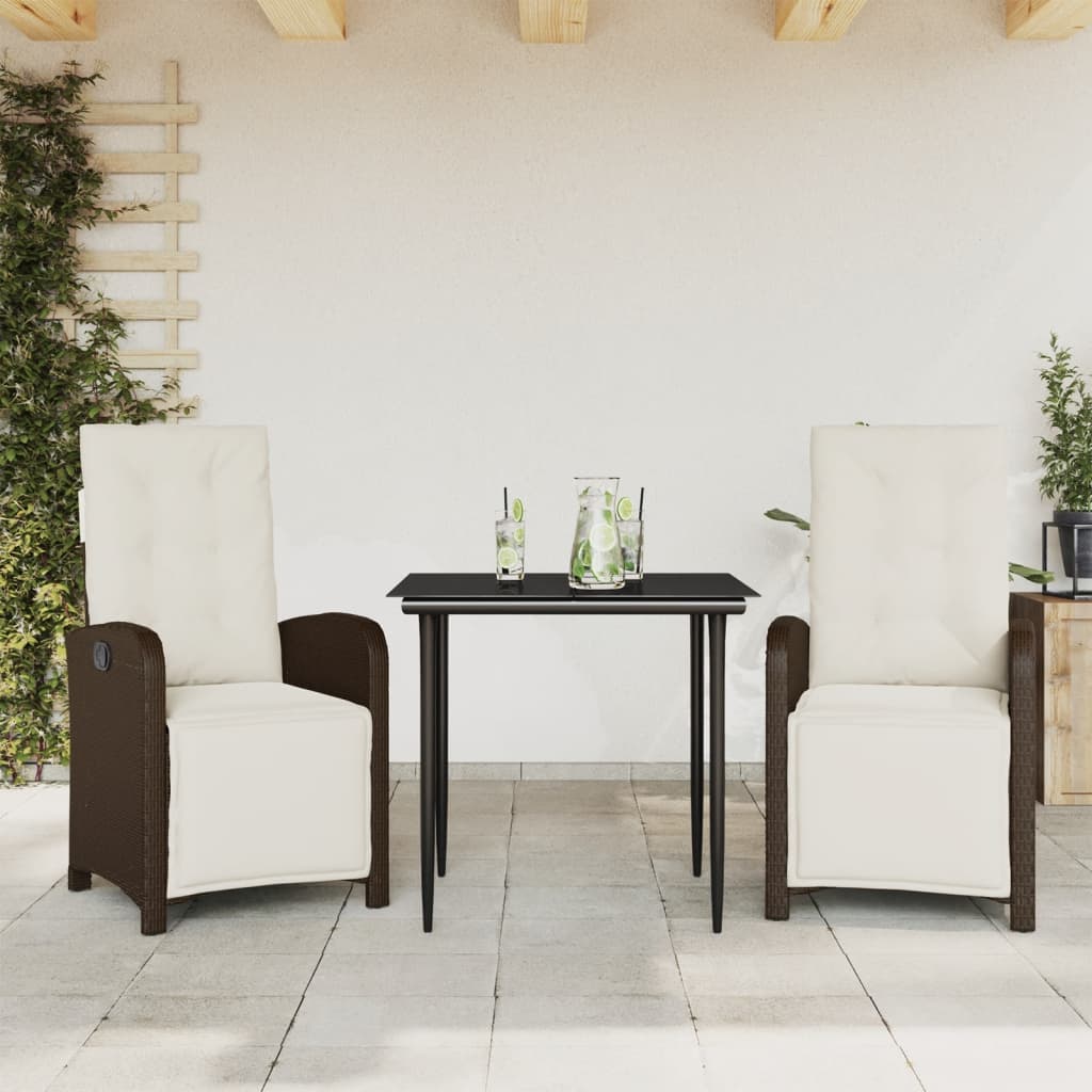 3-tlg. Bistro-Set mit Kissen Braun Poly Rattan